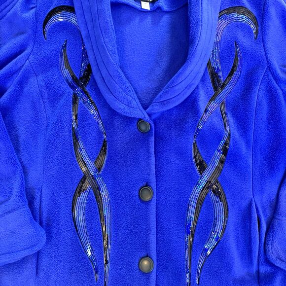 VTG Bob Mackie Blue Wearable Art with Embroidered Design Fleece Jacket Size 2X - Picture 3 of 11